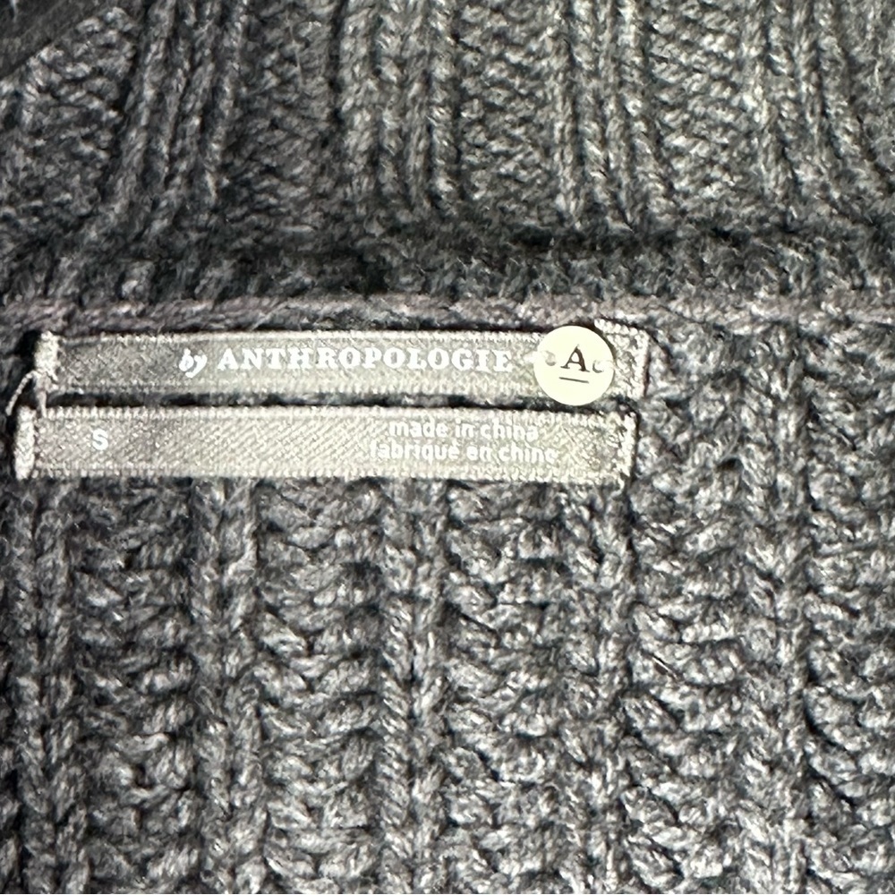 Anthropologie Deep V Cardigan Sweater Button Gray Carbon Oversized Chunky Knit - Picture 8 of 13